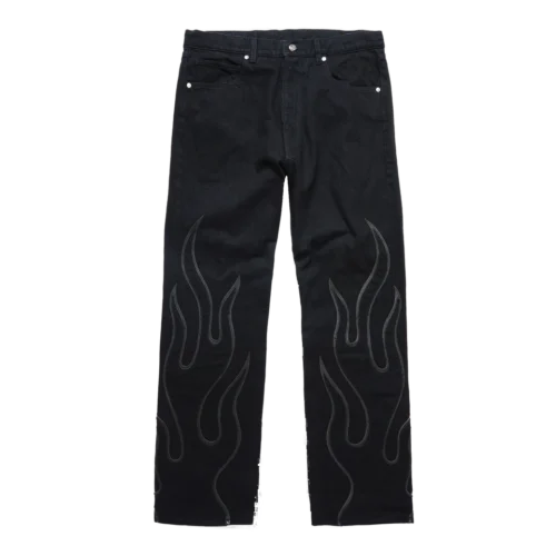 Flame Leather Appliqué Denim Pants – Washed Black Warren Lotas Flame Leather Appliqué Denim Pants – Washed Black