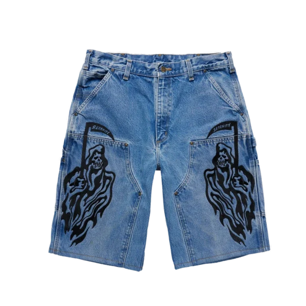 Serenity Vintage Carhartt Double Knee Shorts – Blue Denim/Black